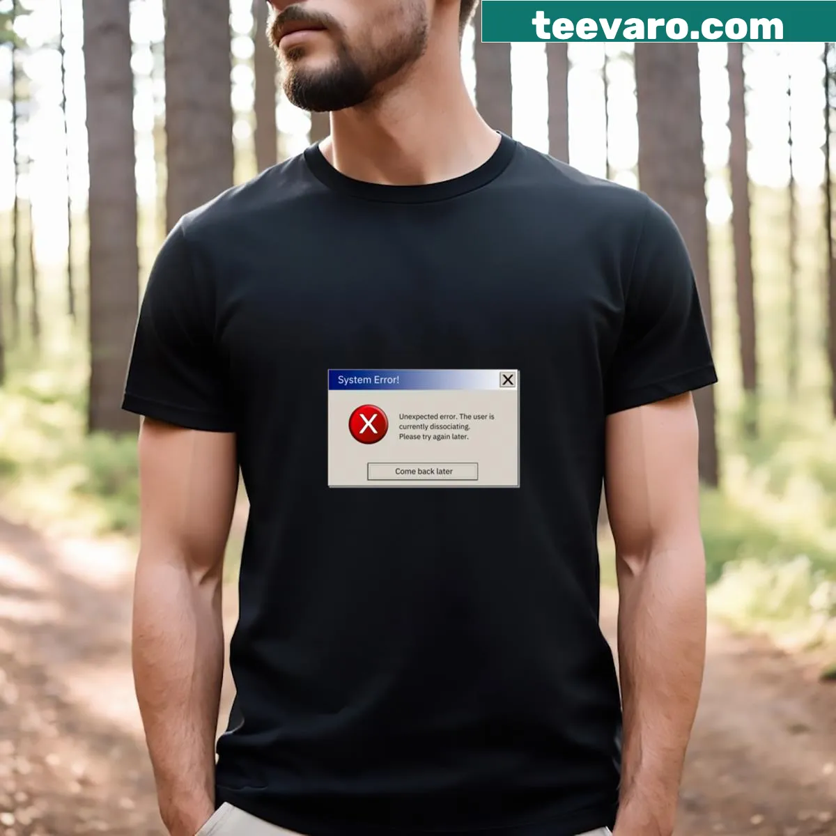 T-shirt displaying 'User Is Dissociating' in bold typography. — on a men's t-shirt