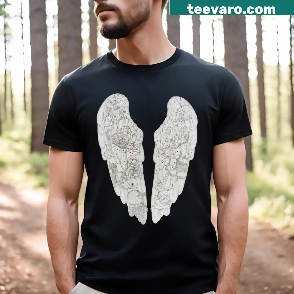 Bold typography graphic with wings and the word 'Freedom' — on a men's t-shirt