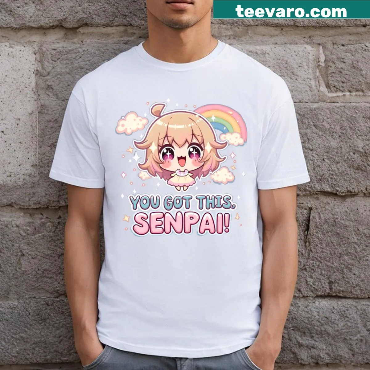 Inspirational T-shirt with 'You Got This Senpai' text — on a men's t-shirt