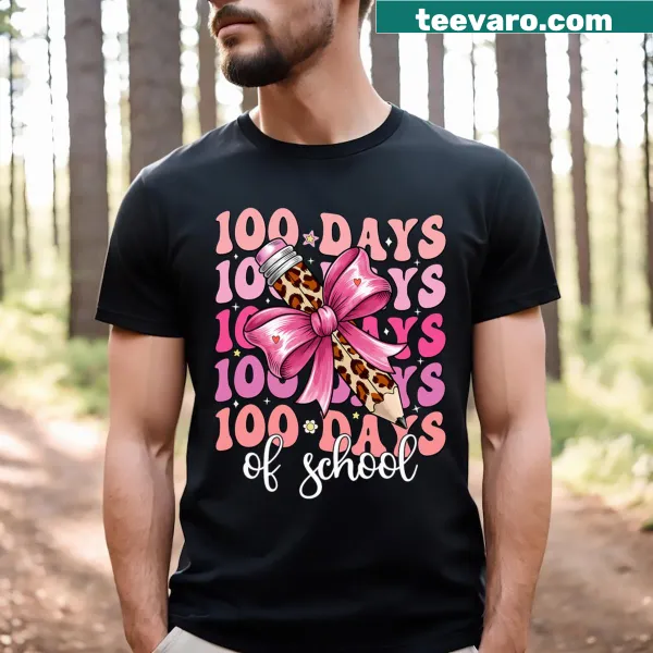 Girls T-shirt with a coquette bow graphic for the 100th day of school
