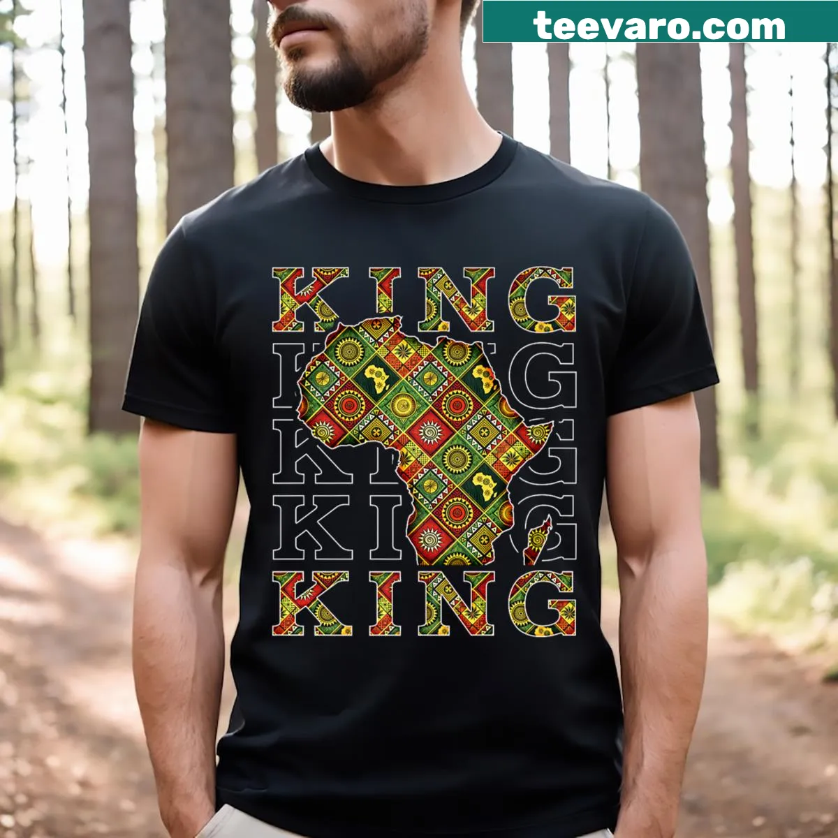 Men's T-shirt featuring African Kente print art — on a men's t-shirt