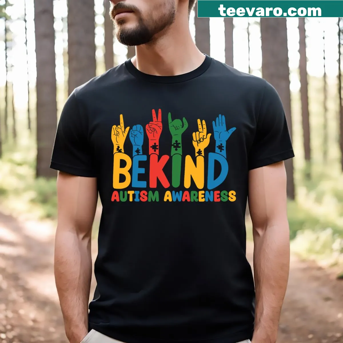 Autism awareness t-shirt with sign language and inspirational text — on a men's t-shirt