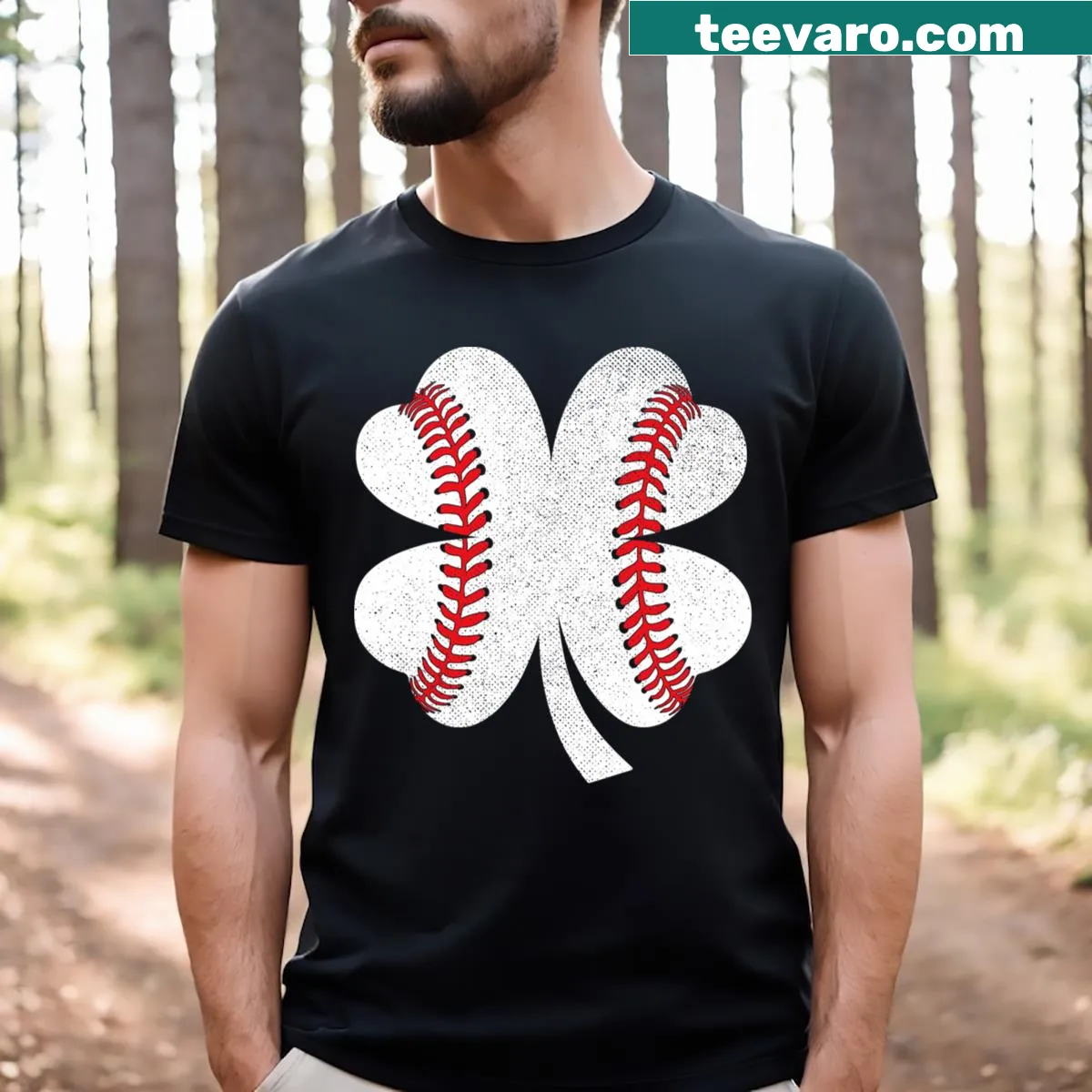 Baseball themed St. Patrick's Day T-shirt with shamrock design — on a men's t-shirt