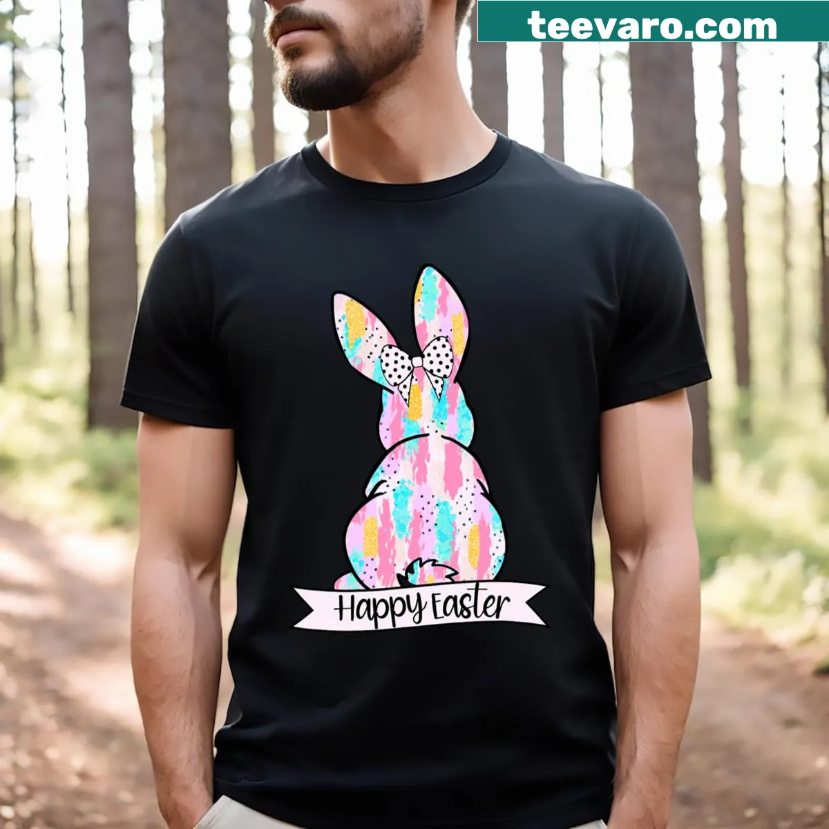 Charming Easter bunny with bows on a cute t-shirt — on a men's t-shirt
