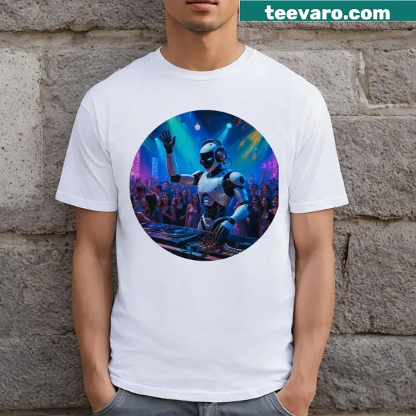 DJ robot graphic t-shirt for music lovers and gamers