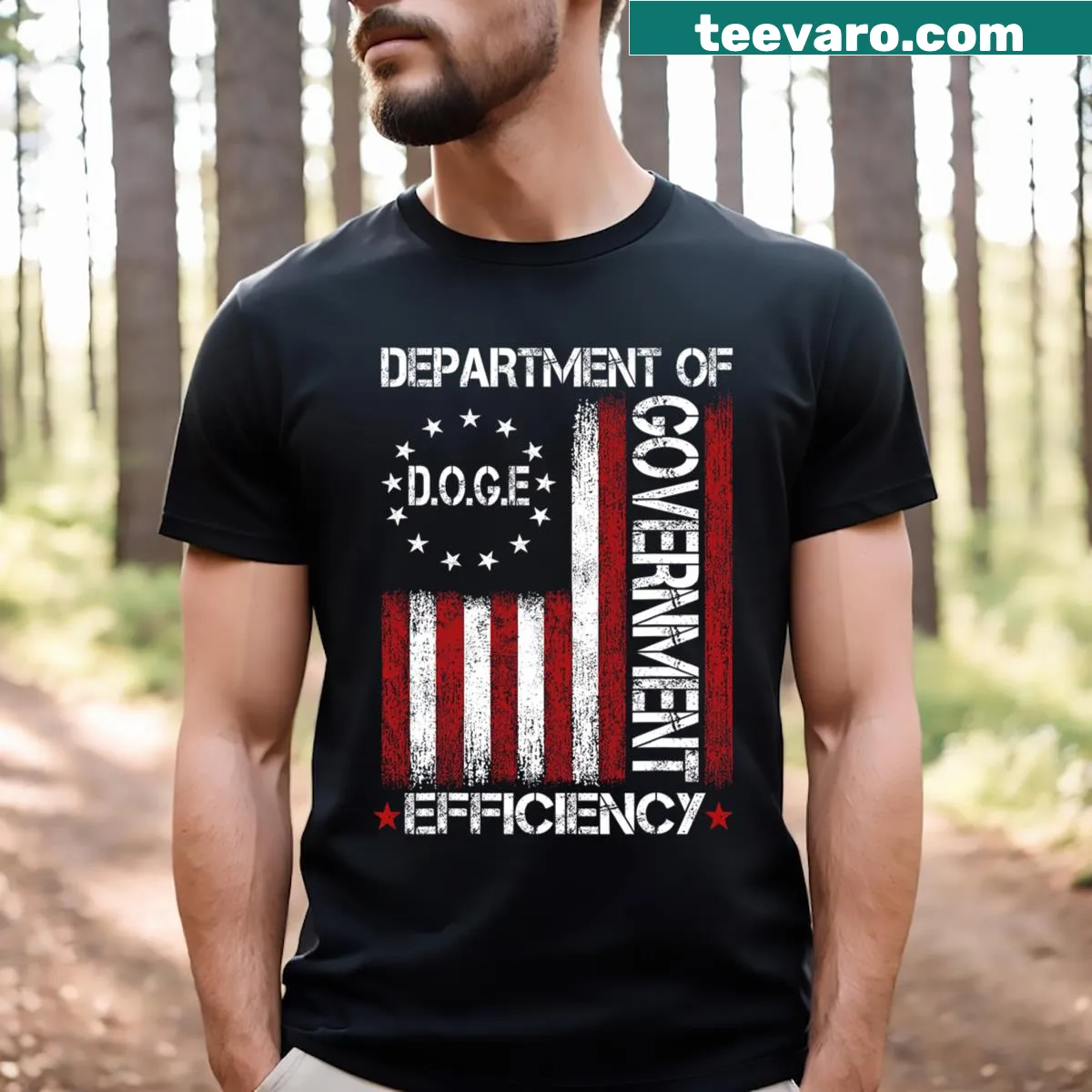 Doge graphic with US flag on T-shirt — on a men's t-shirt
