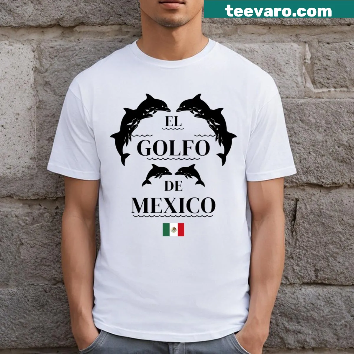 Dolphin graphic T-shirt celebrating the Gulf of Mexico — on a men's t-shirt