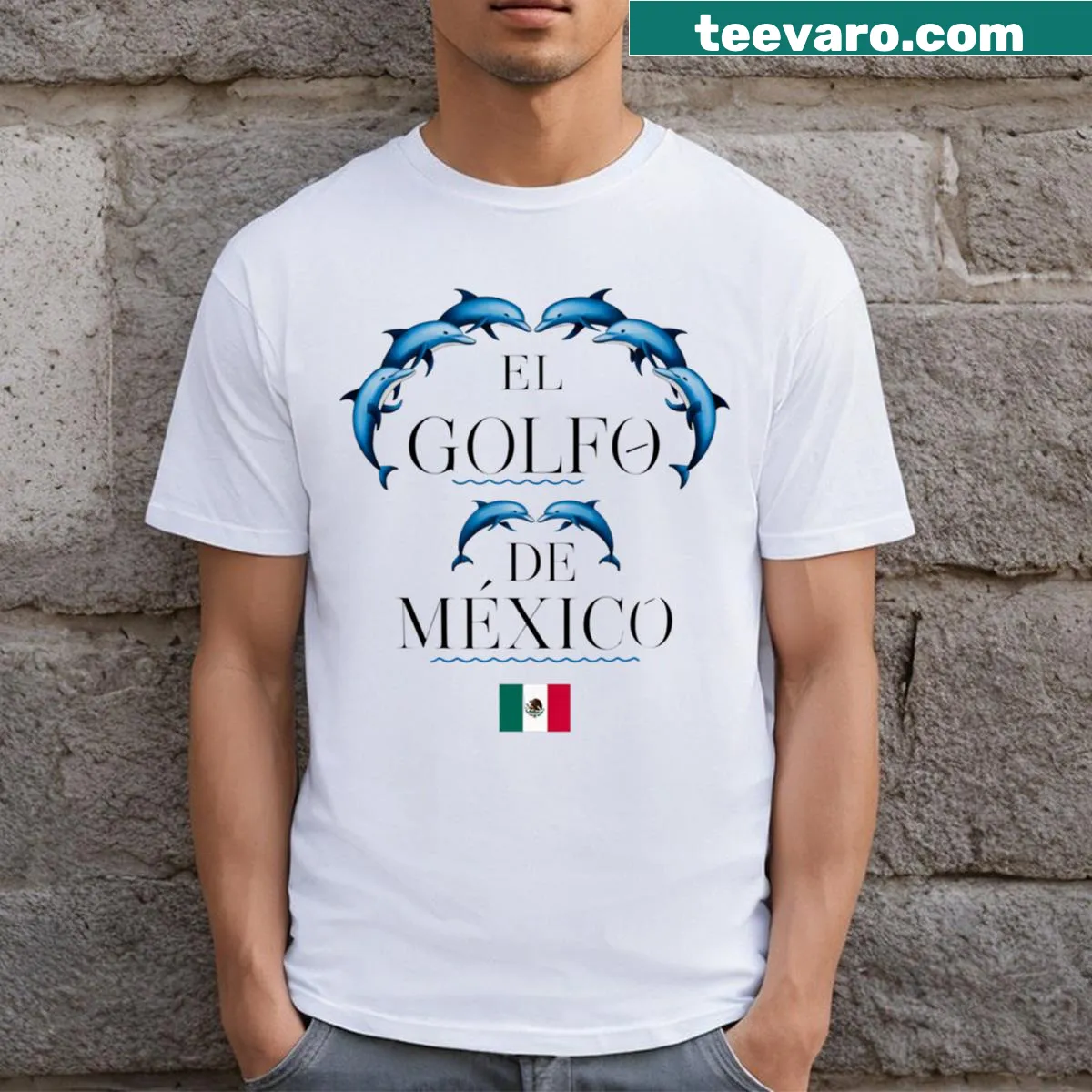 Dolphin graphic T-shirt with ocean and Mexican design elements — on a men's t-shirt