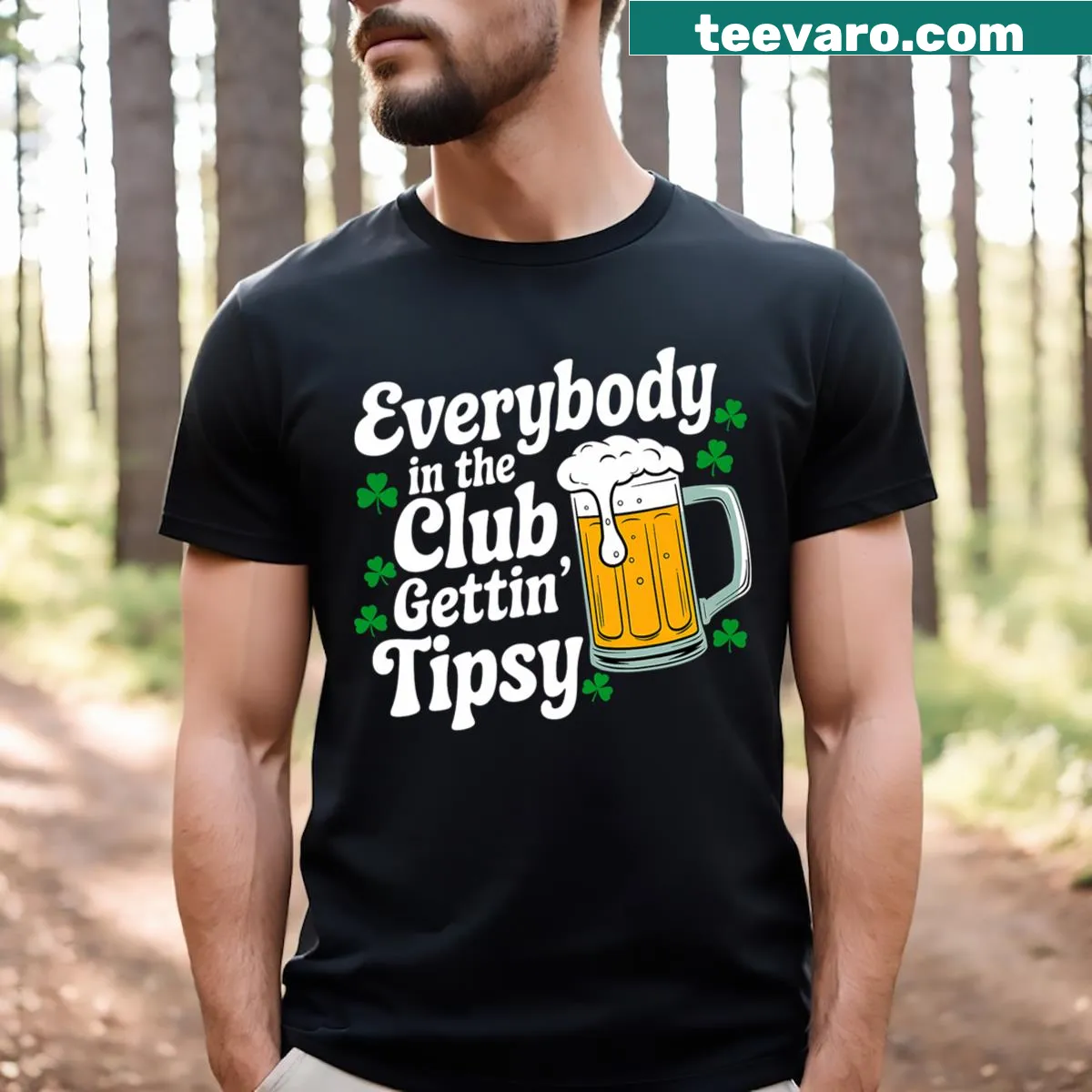 St. Patrick's Day shirt with humorous text about getting tipsy in the club. — on a men's t-shirt