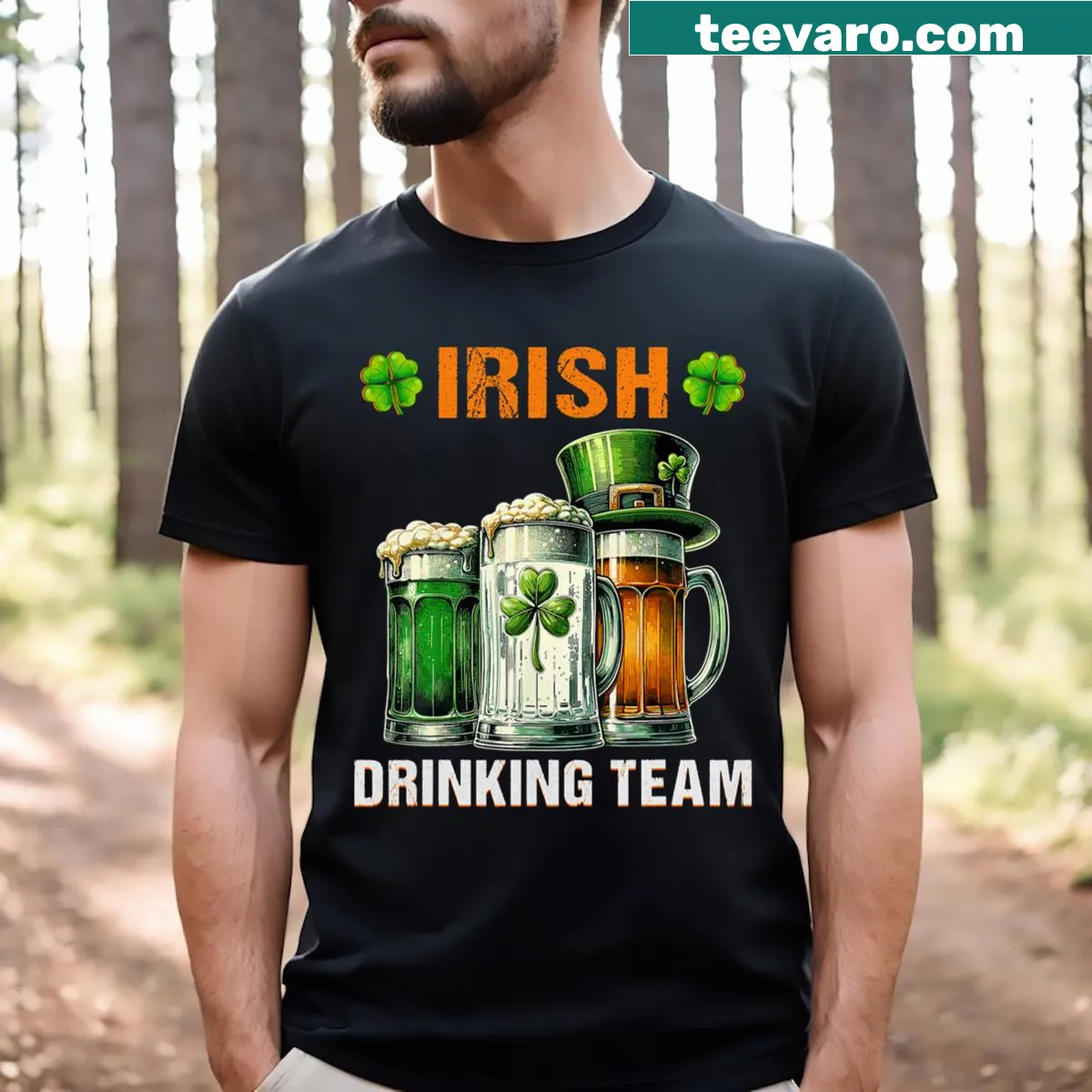 Playful slogan T-shirt for Irish Drinking Team on St. Patrick's Day — on a men's t-shirt