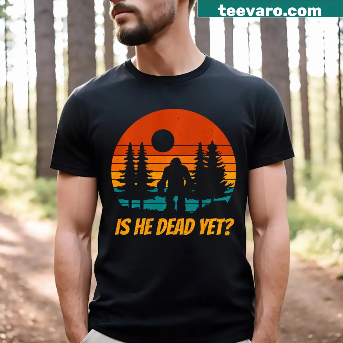 Vintage-style Bigfoot-themed humorous T-shirt with playful text — on a men's t-shirt