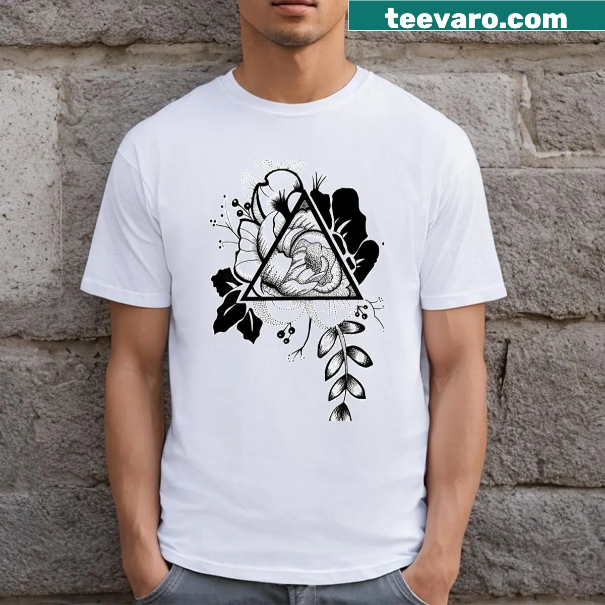 Geometric floral design T-shirt with modern artistic elements — on a men's t-shirt