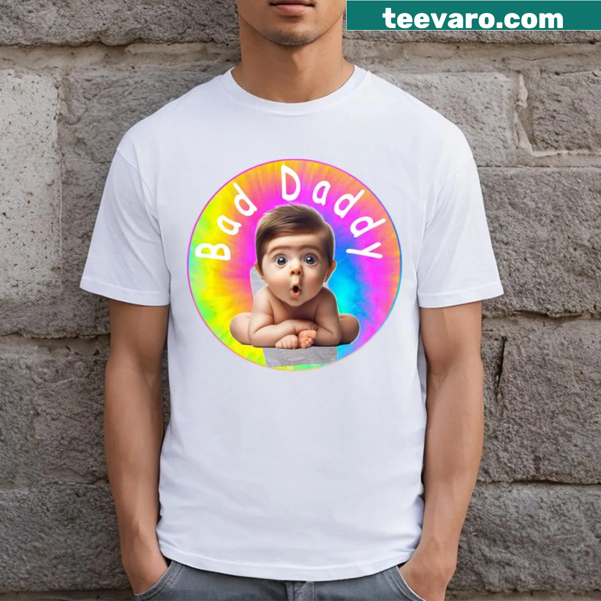 Cute T-shirt with 'Girl's Love Baby Bad Daddy!' graphic — on a men's t-shirt