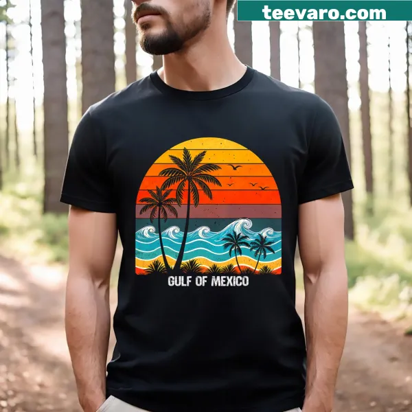 Retro beach palms graphic T-shirt inspired by Gulf of Mexico