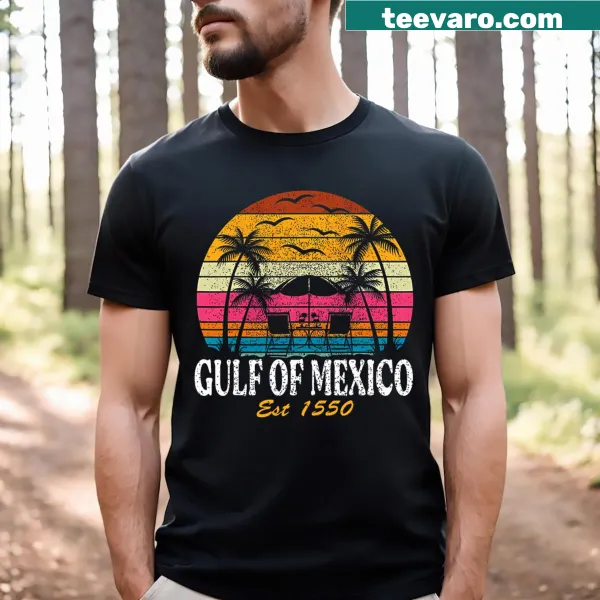 Retro sunset graphic T-shirt celebrating Gulf of Mexico vacations