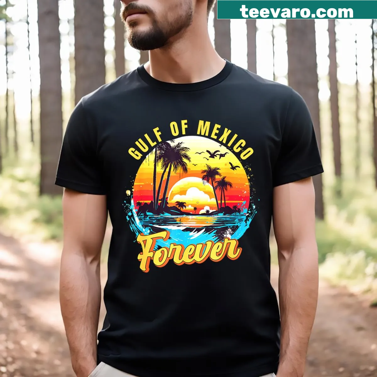 Graphic tee celebrating the Gulf of Mexico with a vintage design — on a men's t-shirt