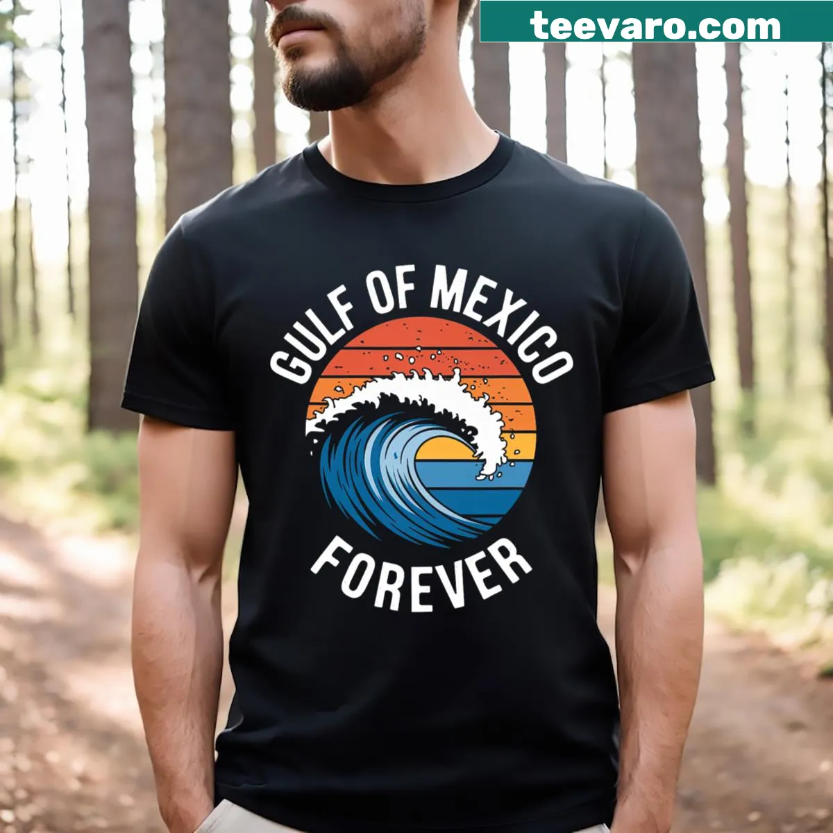 T-shirt featuring waves and Mexican pride graphic for the Gulf of Mexico — on a men's t-shirt
