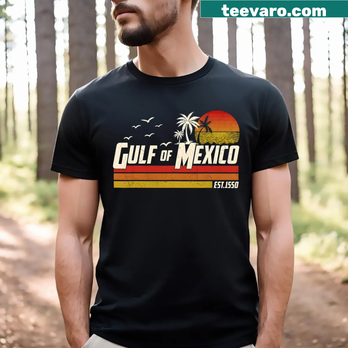 Retro vintage T-shirt celebrating the Gulf of Mexico since 1550 — on a men's t-shirt