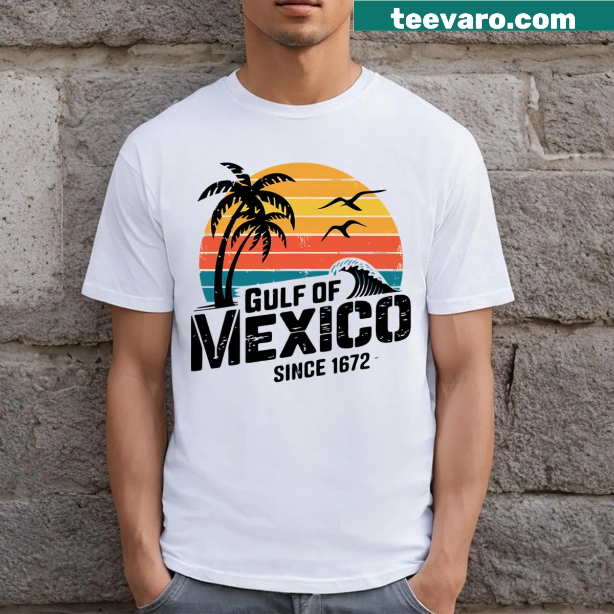 T-shirt featuring the phrase Gulf Of Mexico Since 1672 in a typographic design — on a men's t-shirt