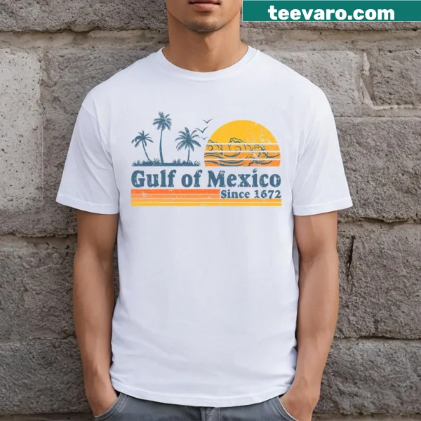 Retro vintage beach tee for men celebrating Gulf Of Mexico since 1672