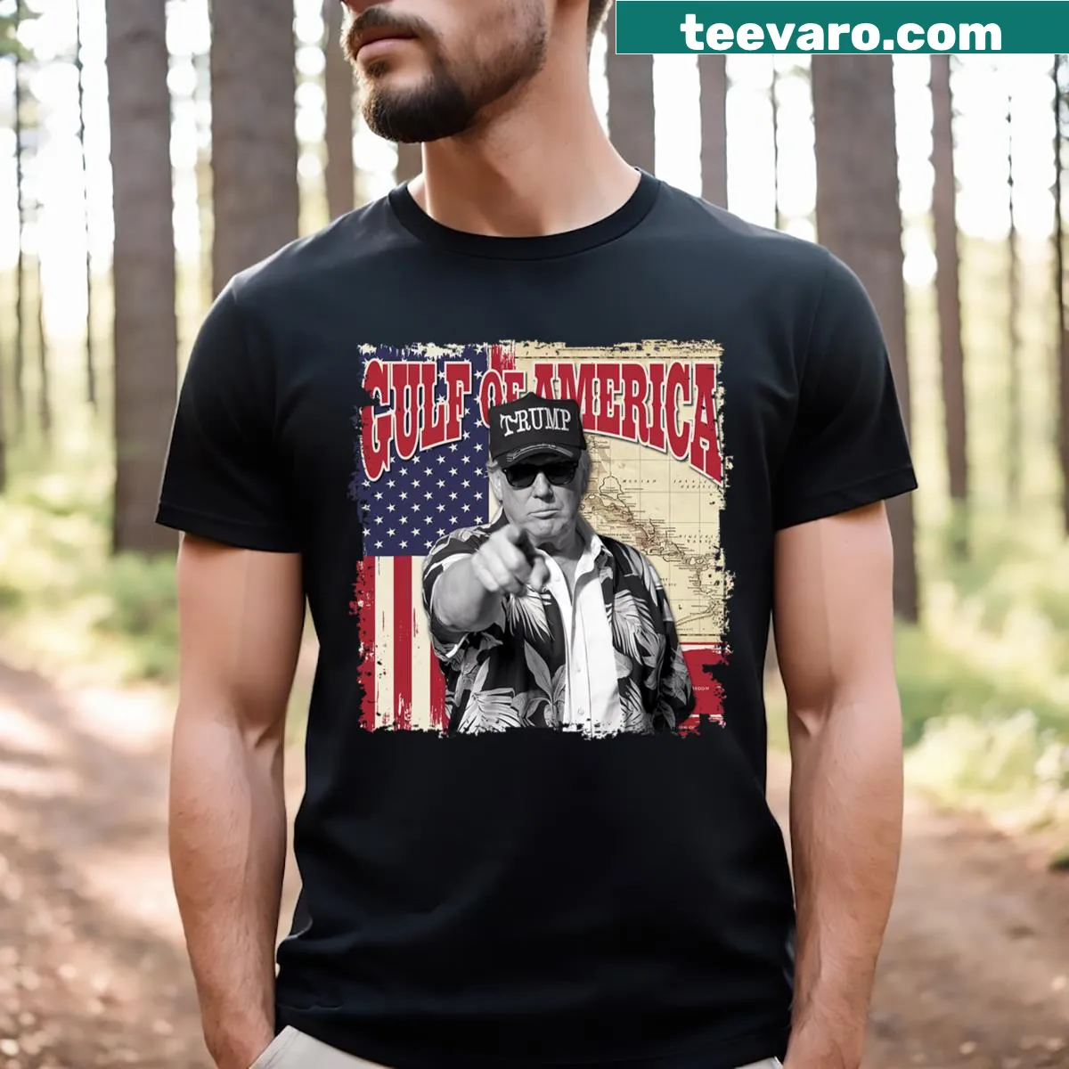 Patriotic t-shirt featuring a greeting from the Gulf of USA — on a men's t-shirt