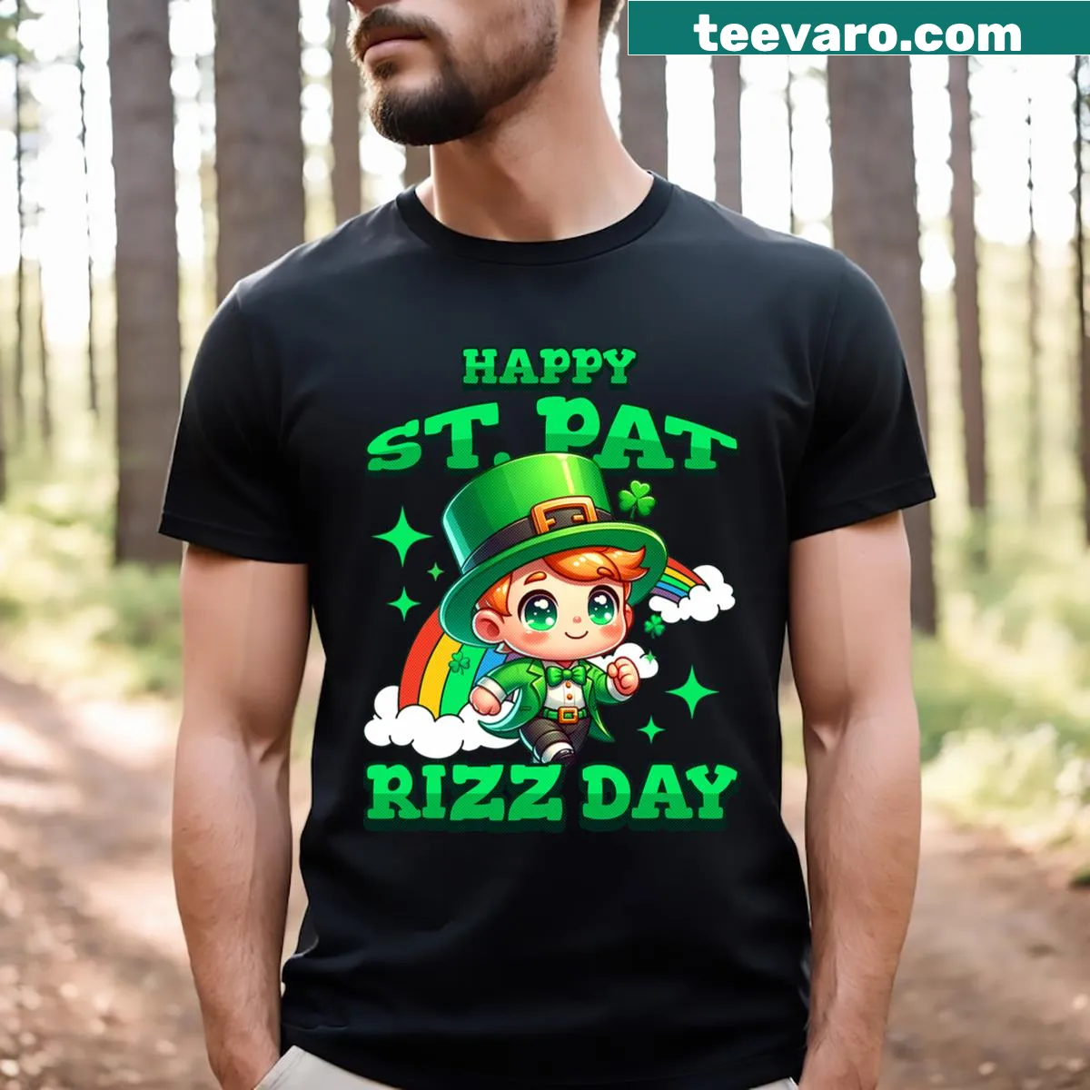 Playful St. Patrick's Day t-shirt featuring humorous text and leprechaun motifs. — on a men's t-shirt