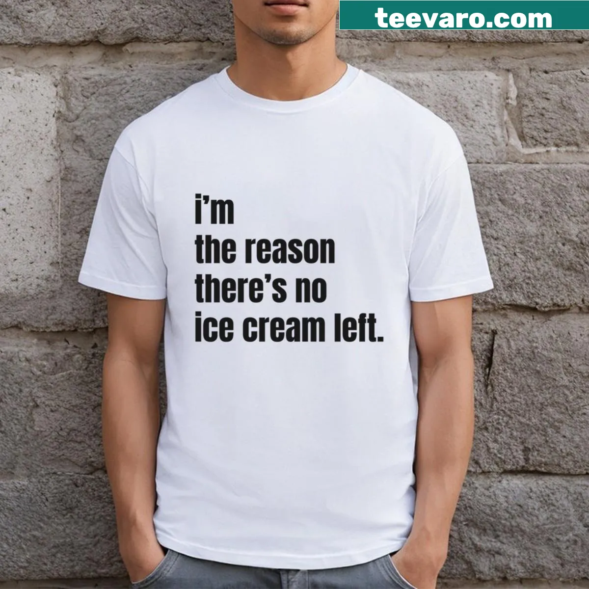 T-shirt featuring the funny quote about ice cream addiction in bold text — on a men's t-shirt