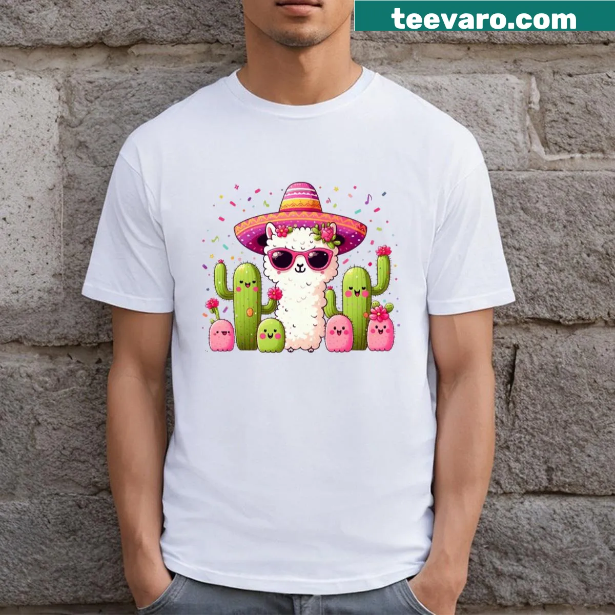 Playful t-shirt featuring a festive llama design for a fun atmosphere. — on a men's t-shirt