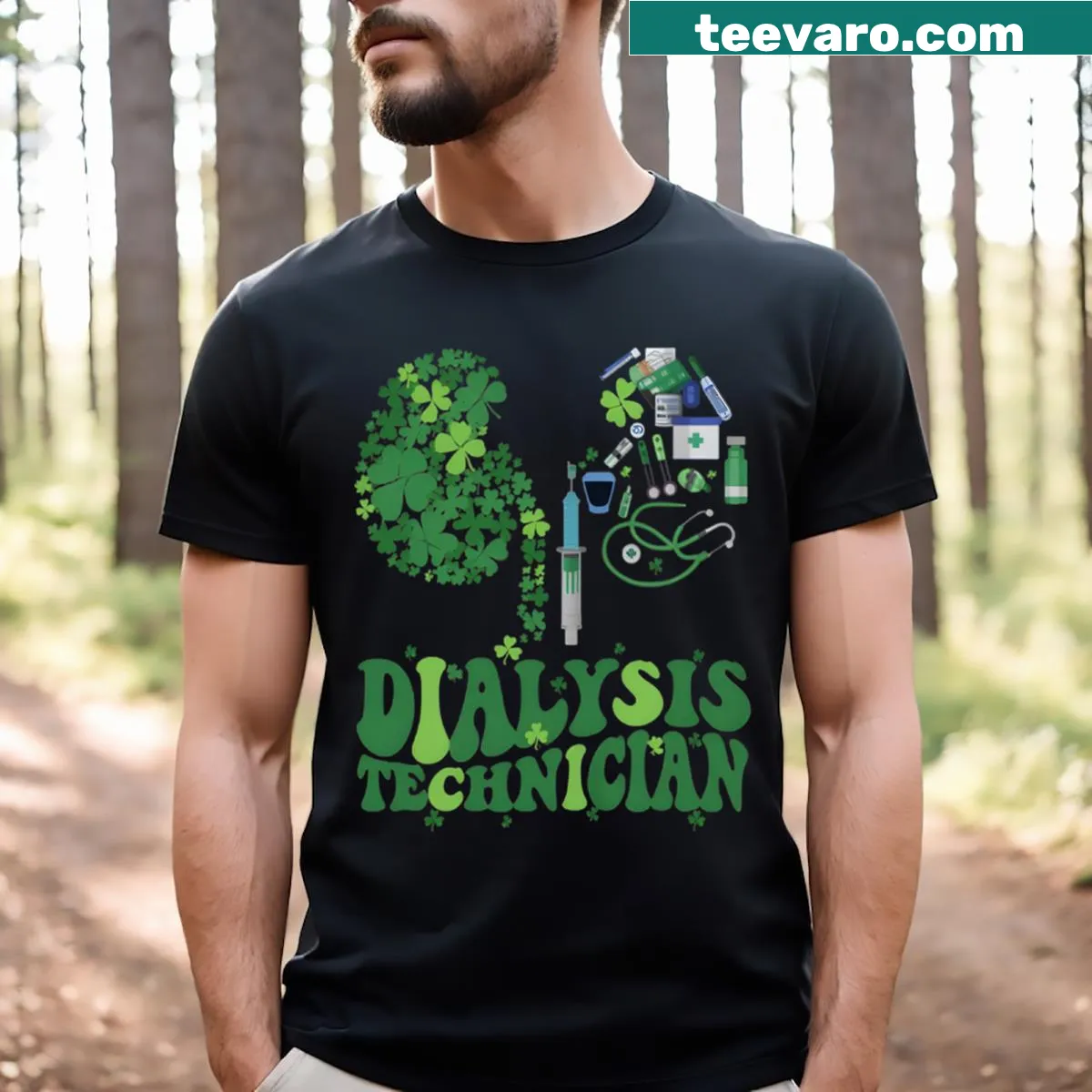 T-shirt celebrating dialysis technicians for St. Patrick's Day — on a men's t-shirt