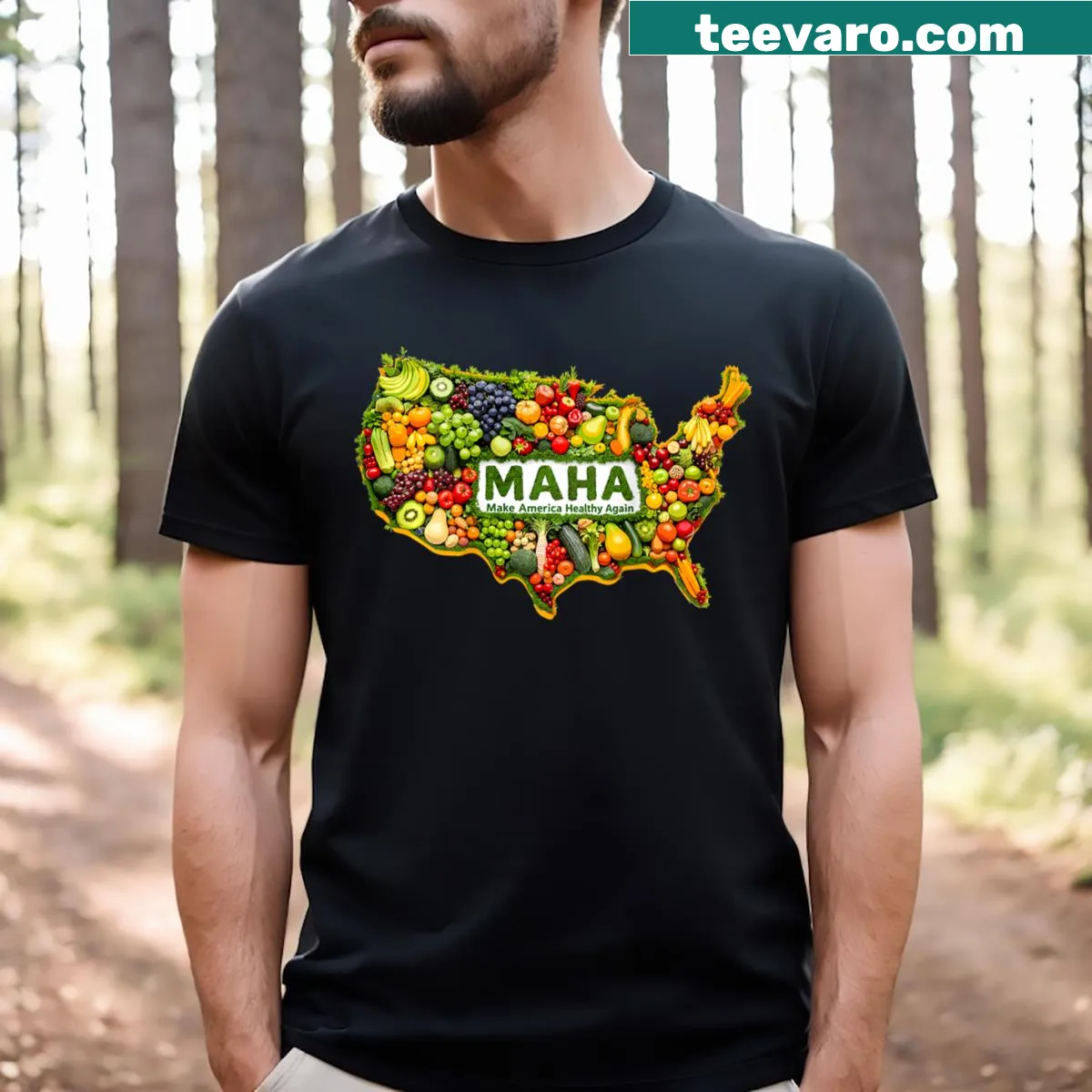 US map design promoting health on the back of the T-shirt — on a men's t-shirt