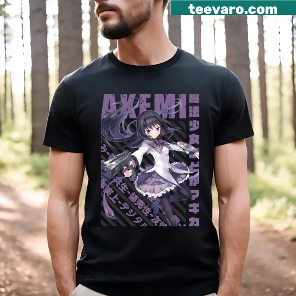 Cartoon design of Homura Akemi from Madokamagica on a t-shirt