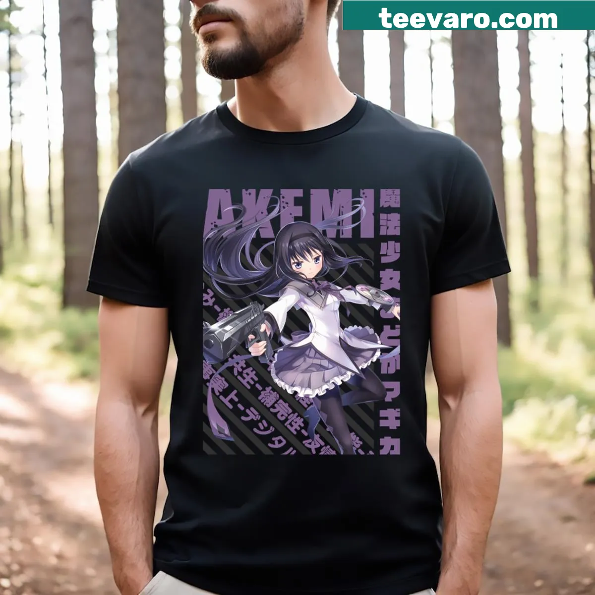 Cartoon design of Homura Akemi from Madokamagica on a t-shirt — on a men's t-shirt
