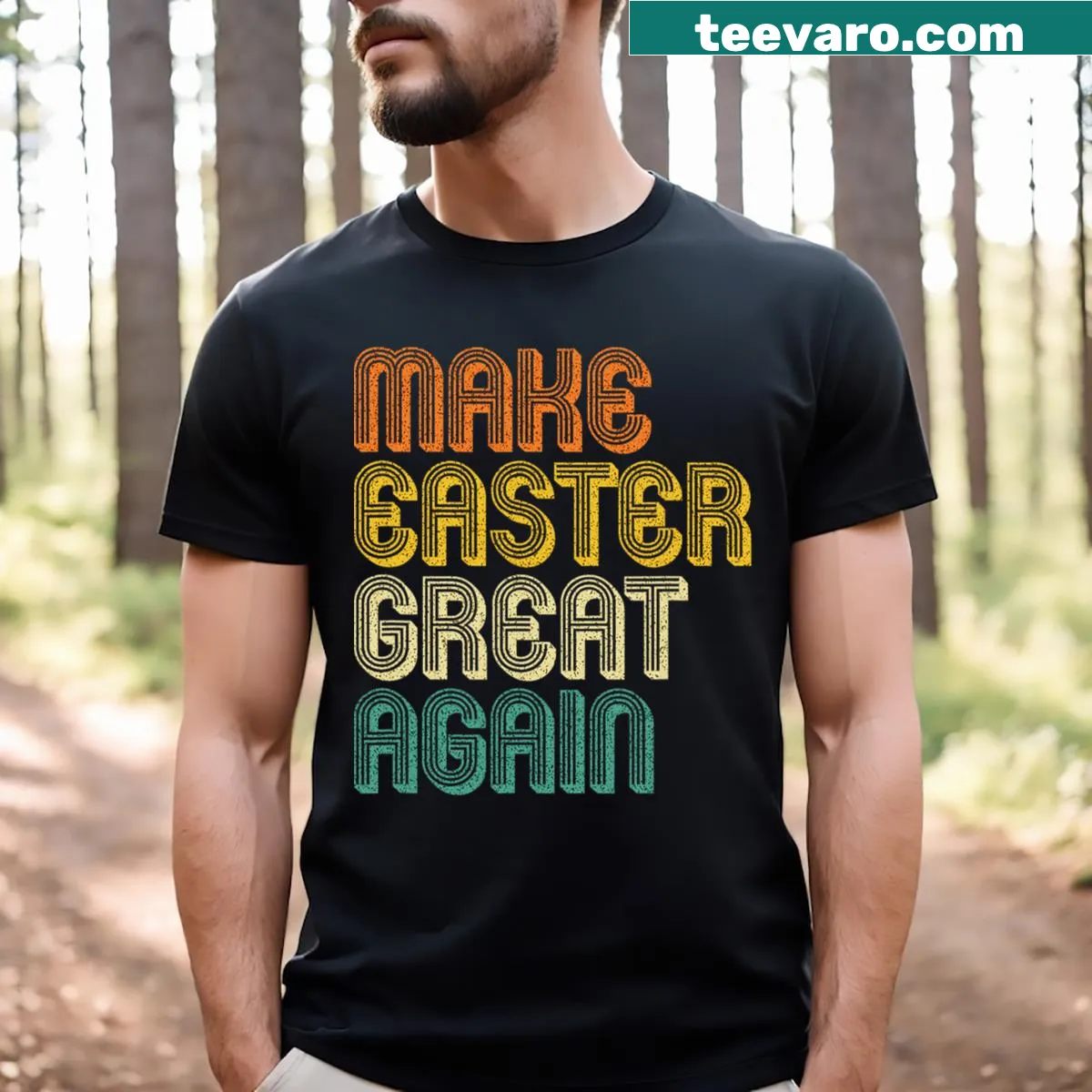 Vintage-style t-shirt with a humorous Easter slogan — on a men's t-shirt