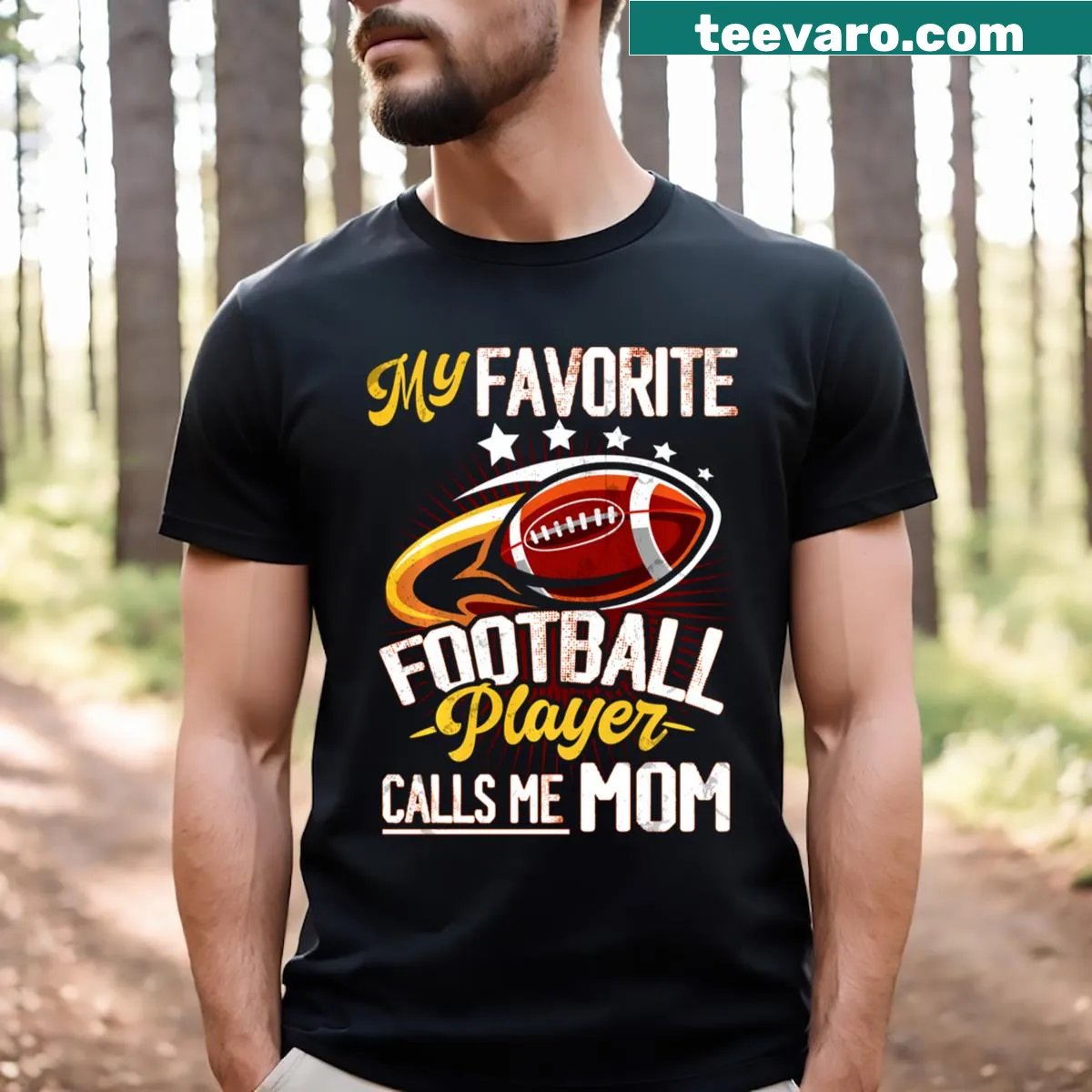Funny T-shirt for football moms with playful typography. — on a men's t-shirt