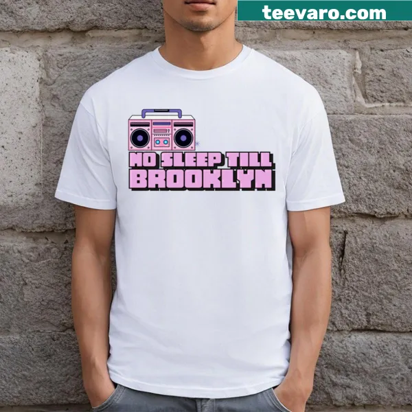 T-shirt featuring 'No Sleep Till Brooklyn' in bold typography