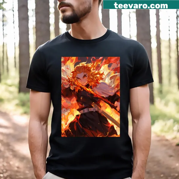 Illustration of Rengoku Kyojuro on a T-shirt