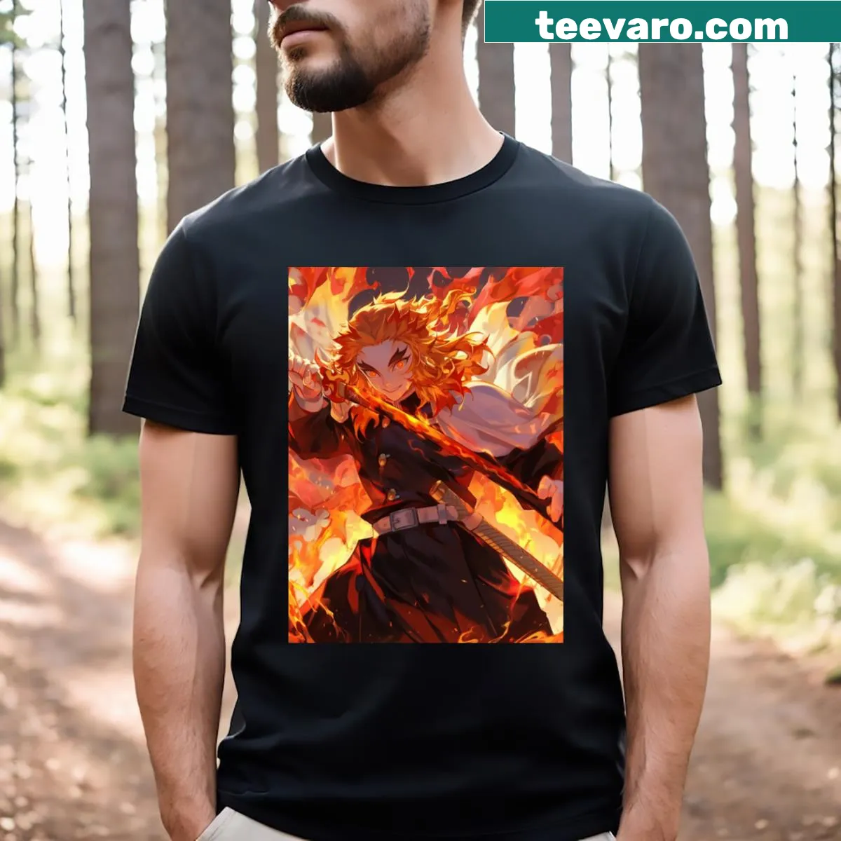Illustration of Rengoku Kyojuro on a T-shirt — on a men's t-shirt