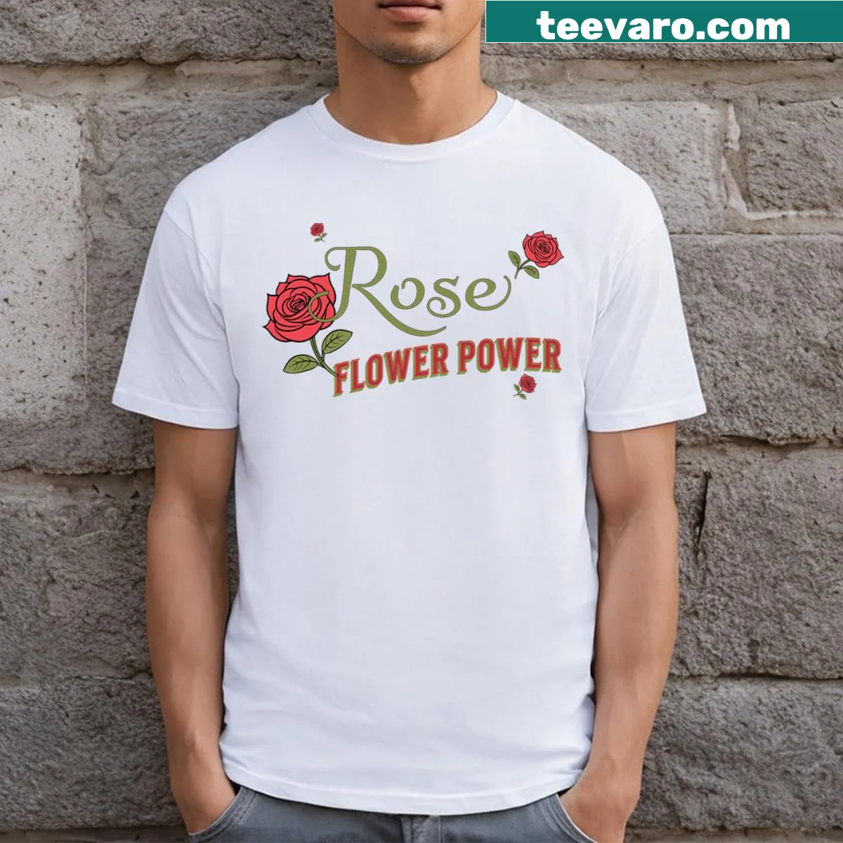 Cute gardening t-shirt with a blooming rose illustration — on a men's t-shirt