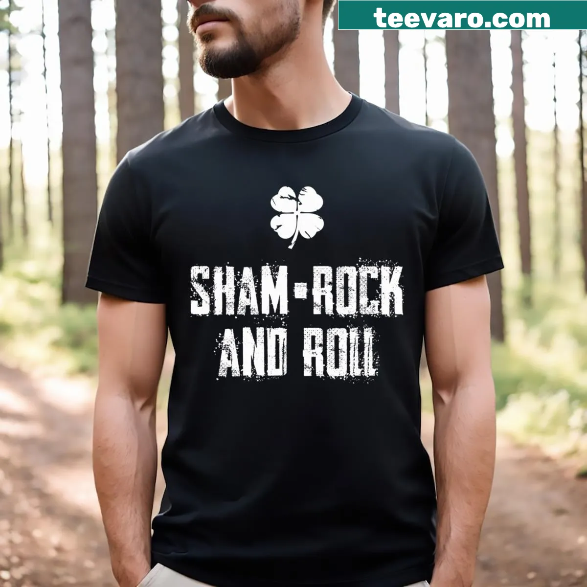 Rock and roll themed St. Patrick's Day T-shirt — on a men's t-shirt
