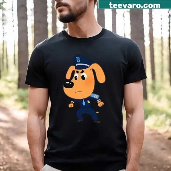 Playful t-shirt featuring a Labrador dog in sheriff costume