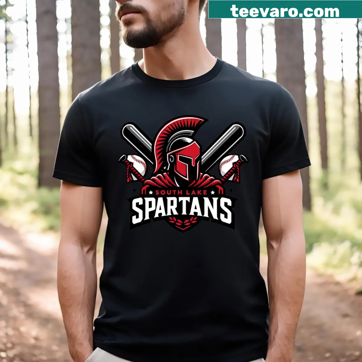 Graphic t-shirt featuring the Slys Cobra Spartans emblem — on a men's t-shirt