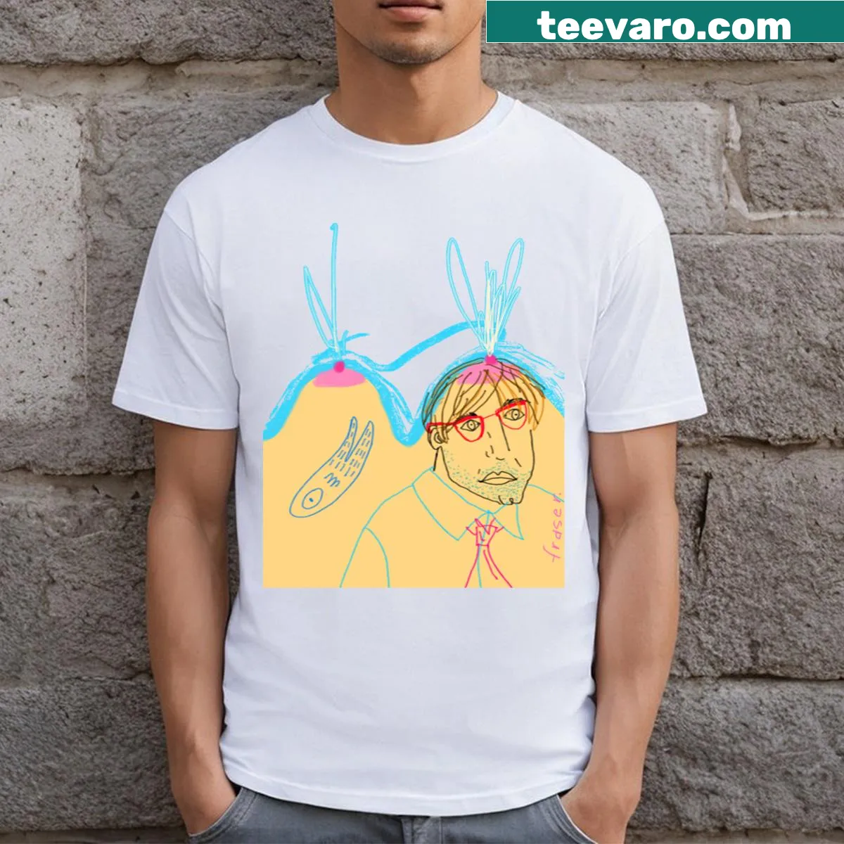 T-shirt with the phrase 'Transference May Be Possible' in minimalist typography — on a men's t-shirt