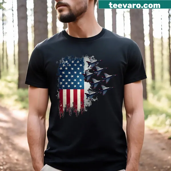 Patriotic T-shirt with 'USA Freedom Takes Flight' text design