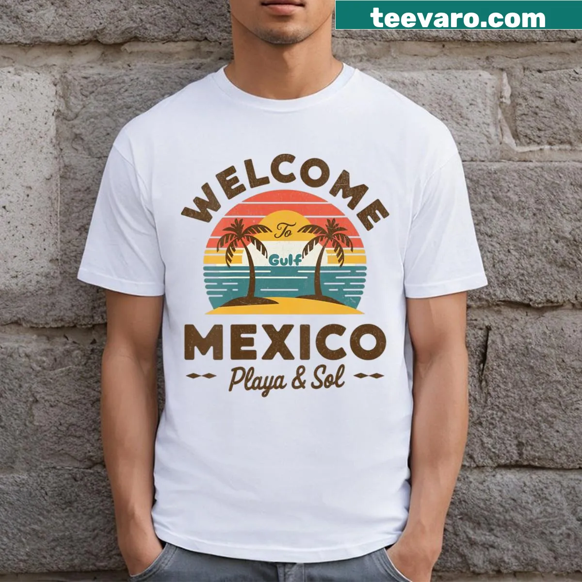 Ocean-inspired t-shirt with 'Gulf Of Mexico Forever' text — on a men's t-shirt