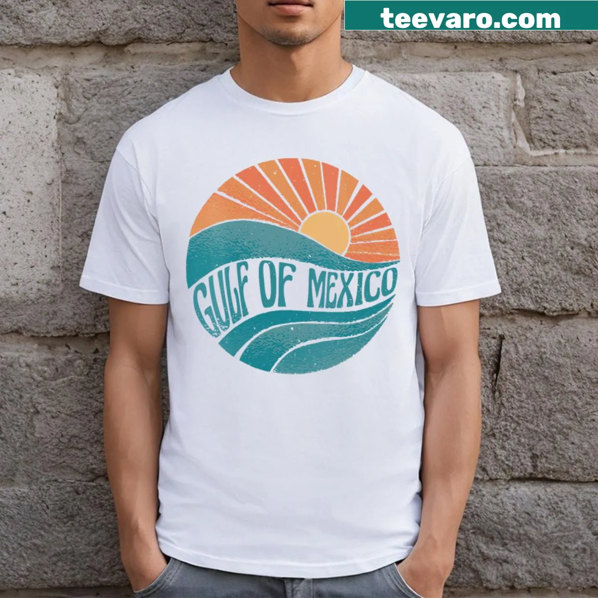 Gulf Of Mexico themed V-neck T-shirt for stylish women — on a men's t-shirt