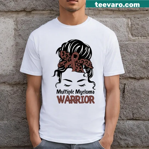 Burgundy ribbon design for Multiple Myeloma awareness on a women's V-neck t-shirt