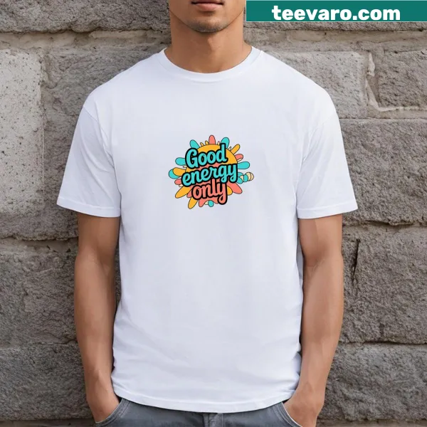 Retro abstract graphic t-shirt with colorful shapes and typography