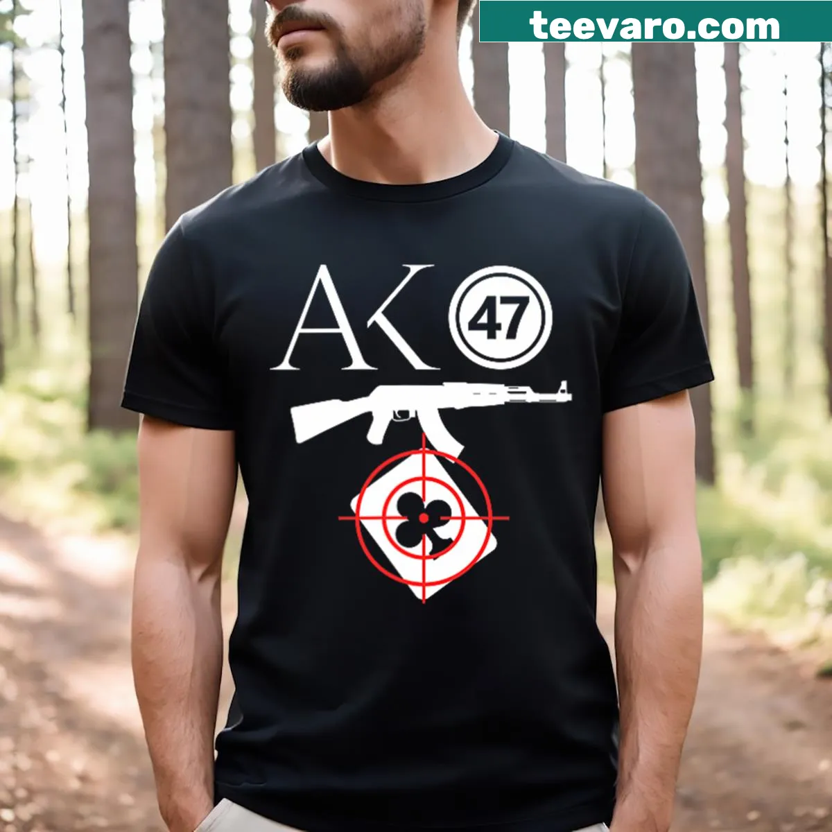 T-shirt featuring an AK-47 graphic for gun enthusiasts — on a men's t-shirt