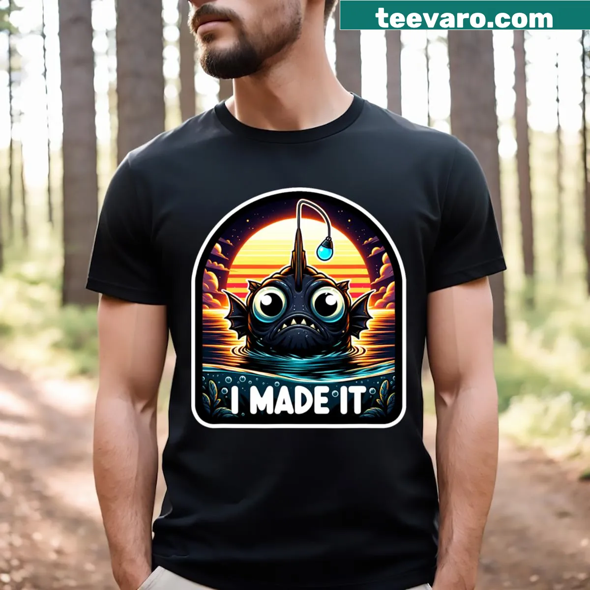 Whimsical anglerfish graphic T-shirt celebrating marine life — on a men's t-shirt