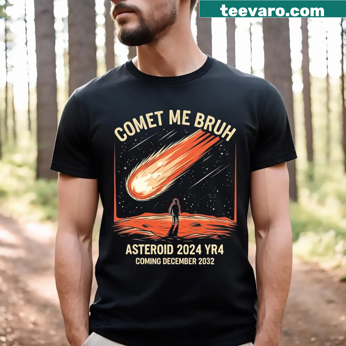 Asteroid 2024 Yr4 T-shirt with info about December 22, 2032 — on a men's t-shirt